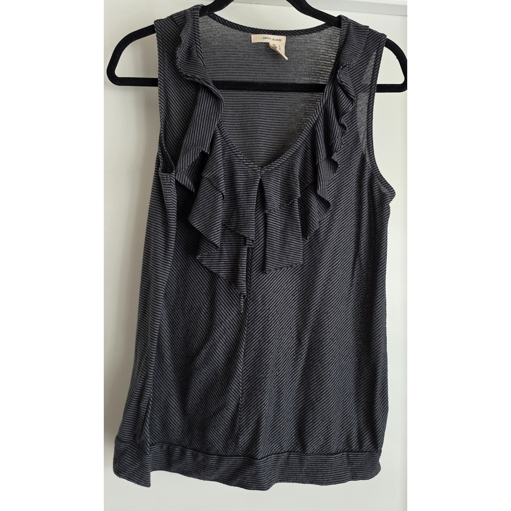 DKNY Jeans Women's Sleeveless Top Size L Gray Striped Cotton Blend Tank